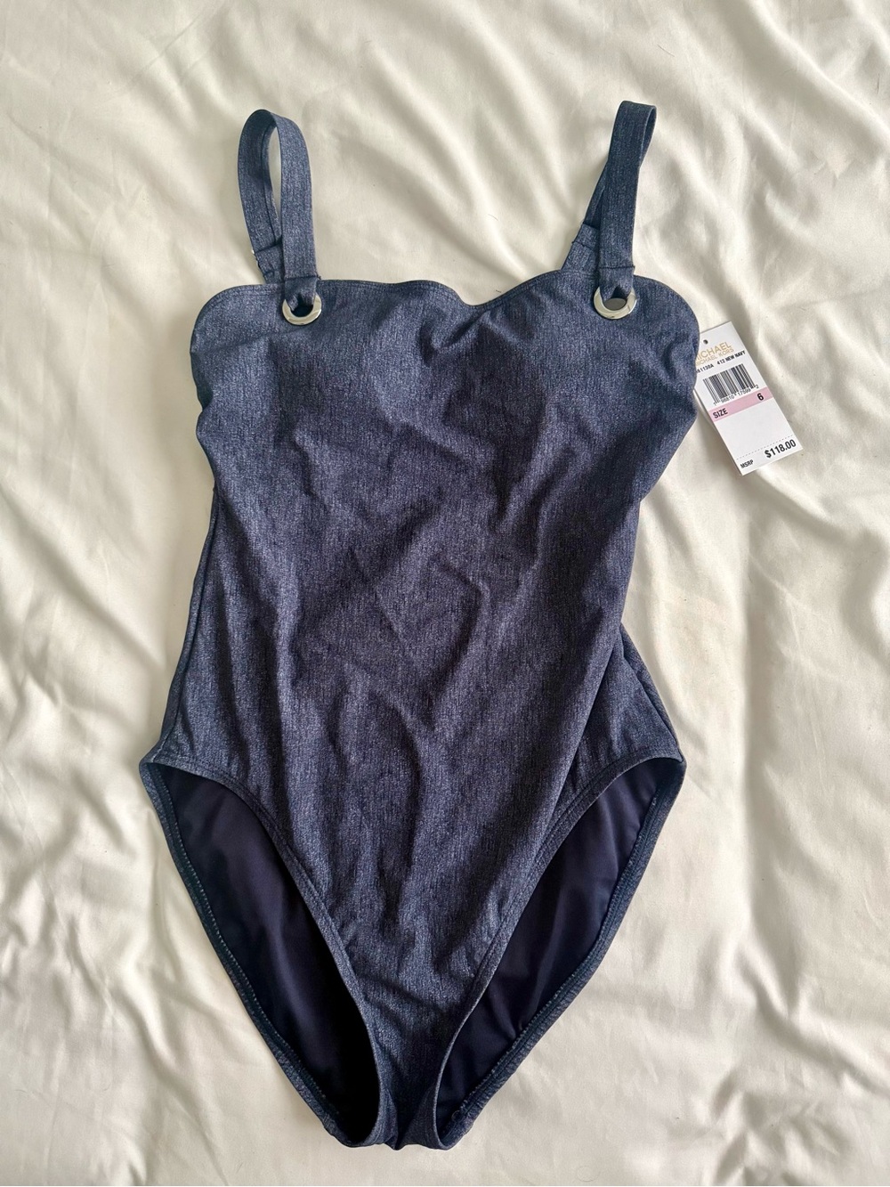 New Michael Kors Denim Pattern One-Piece Swimsuit- Size 6- NWT